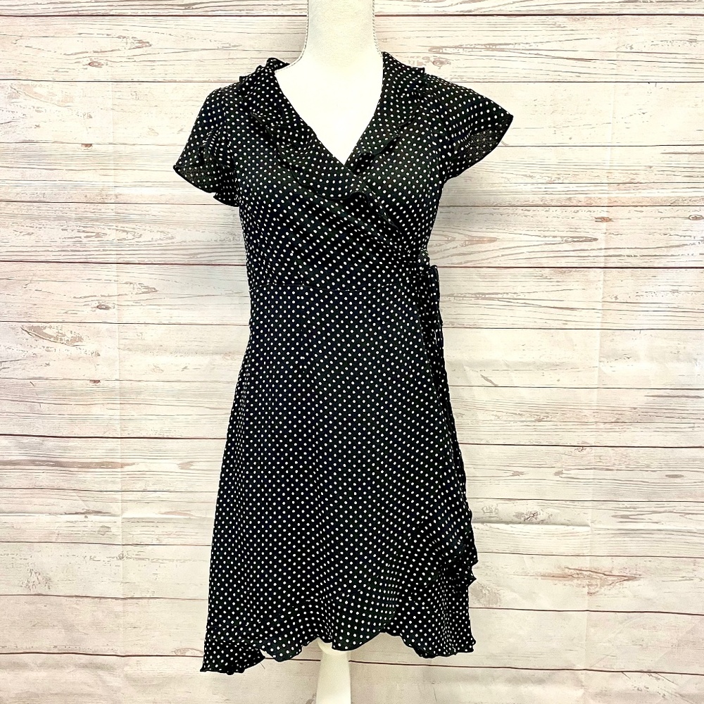 Pink Wheels The Olivia Polka Dot Ruffle Wrap Dress